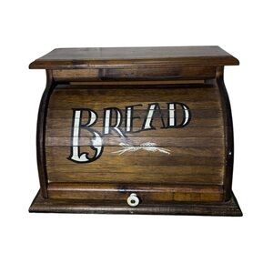 Vintage Wooden Roll Top Door Bread Box 1970s